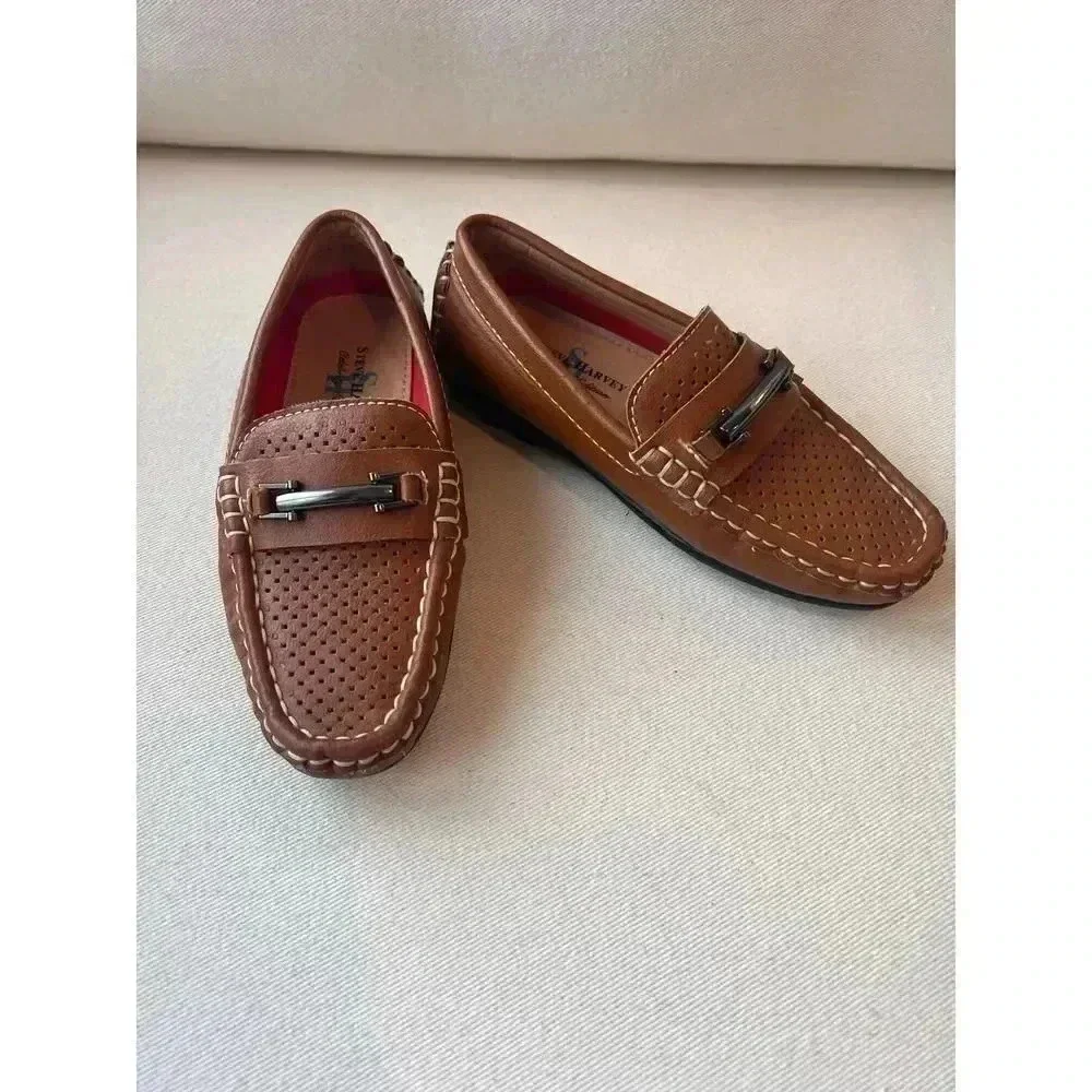 Steve Harvey celebrate addition brown sliver slip round square loafers 9‎